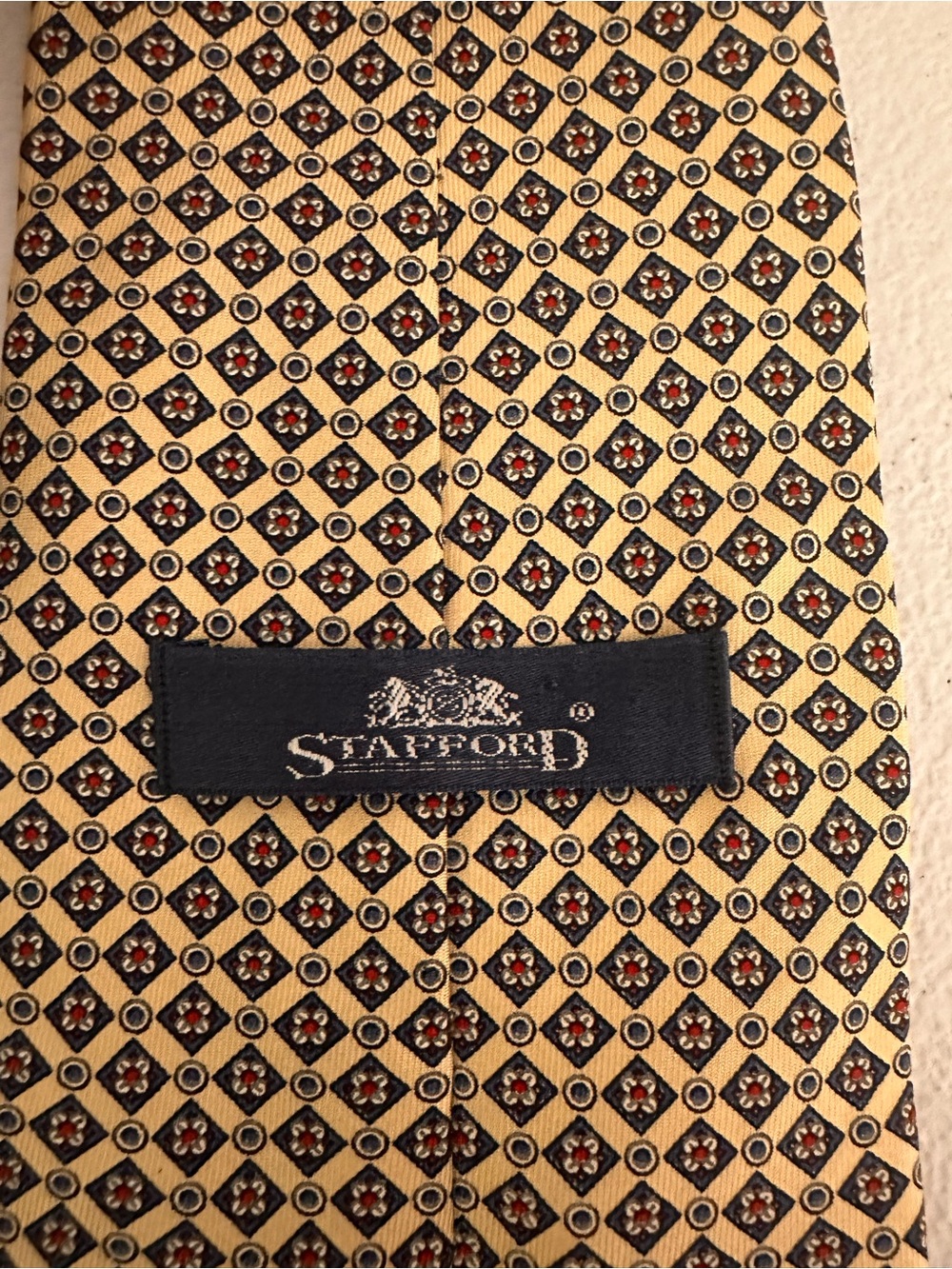 Stafford Yellow Geometric Pattern Men’s Tie with Black and Red Accents